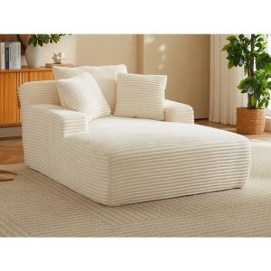 Image de Méridienne en velours côtelé grosses côtes beige DONILIA