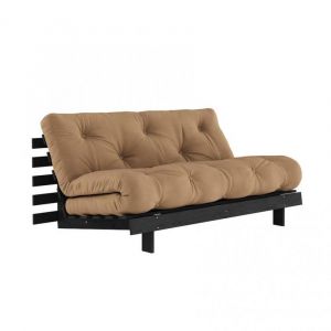 Canapé convertible futon ROOTS pin laqué noir matelas 160 x 200 cm coloris moka