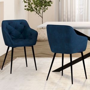 Idmarket Lot de 2 chaises de salle &agrave; manger, fauteuils de table capitonn&eacute;s LYA velours bleu canard