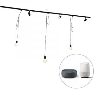Qazqa Système de rail intelligent noir 3 spots et suspension monophasé - Cavalux Jeana