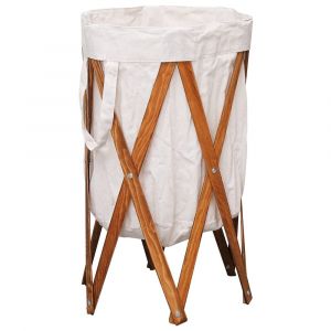 Panier à linge pliable 42 x 70 cm bois et tissu crème 02_0006126