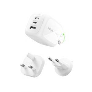 Belkin Chargeur Secteur 70W 3 ports 2 USB-C + 1 USB-A + Kit adaptateur de voyage