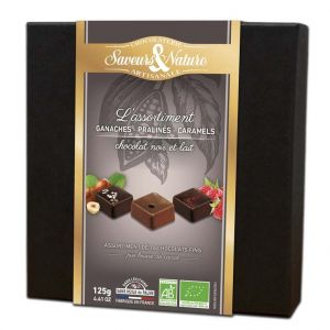 Saveurs et Nature Assortiment de 16 chocolats bio noir et lait en coffret de 125 g