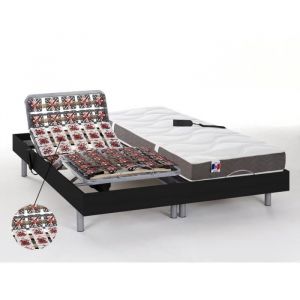 Lit électrique relaxation tout plots matelas 100% latex 3 zones JUPITER de DREAMEA - Noir - 2 x 80 x 200 cm - moteurs OKIN