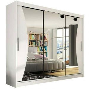 Armoire Atlanta 120, Blanc, 215x250x58cm, Portes d'armoire: Glissement - Blanc