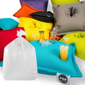 Soo Santaï Set Pool Party coussin bar + polystyrène 75x75x25cm, bar flottant, 4 trous verre et 1 trou bouteille, résistant au UV, Orange