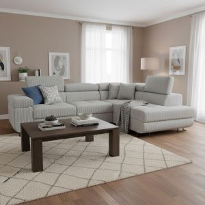 Image de Canapé d'angle convertible Antoni avec têtières relevables angle à droite Velours côtelé Gris