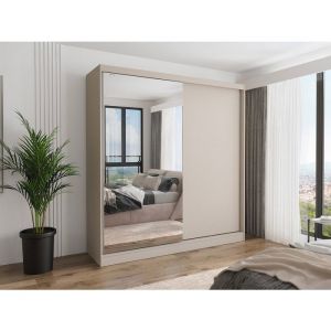 Armoire 2 portes coulissantes &ndash; Avec miroir &ndash; L200 cm &ndash; Beige - OCHIRA