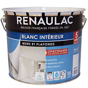 Renaulac Peinture murs et plafonds acrylique - 10 L - Blanc mat lessivable