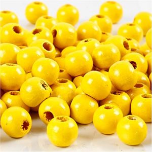 Perles en bois, d: 8 mm, jaune, 15gr, env 100 pièce