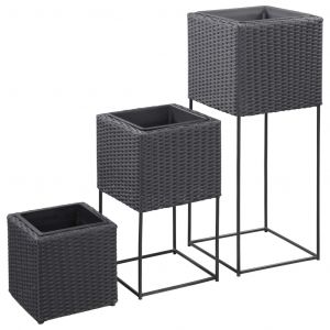 Image de VidaXL Lits sur?lev?s de jardin 3 pcs R?sine tress?e Noir