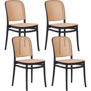 Beliani Lot 4 Chaises de Salle &agrave; Manger Empilables Sans Accoudoirs Int&eacute;rieur et Ext&eacute;rieur en Plastique Beige et Noir Plose