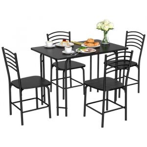 Giantex Table à Manger avec 4 Chaises, Cadre en Métal, Surface en Faux Marbre, Noir