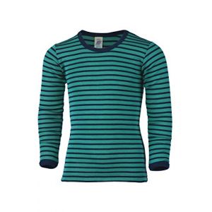Engel T-shirt &agrave; manches longues en laine et soie pour enfant., Oiseau de glace/bleu marine., 140 cm