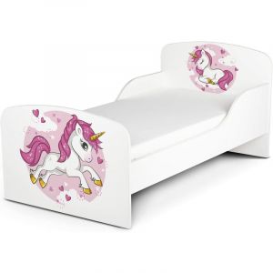 Leomark Moderne Lit d'Enfant Toddler avec matelas Motif Lovely Licorne