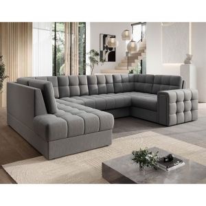 Bestmobilier - Nappa - canap&eacute; panoramique d'angle droit 7 places convertible avec coffre en velours