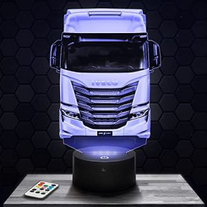Lampe 3D - Camion Routier Iveco - Jouet Miniature Cadeau Camion Routier Iveco - Veilleuse Led Tactile avec socle au choix