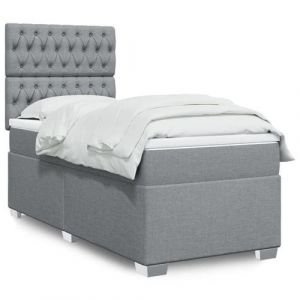 VidaXL Sommier &agrave; lattes de lit avec matelas Gris clair 90x200 cm Tissu, lit, lit &agrave; plate-forme, lit &agrave; panneaux, meuble de chambre &agrave; coucher