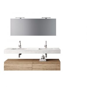 Astra Meuble salle de bain 7 pièces marbre Carrare/mélamine chêne miel