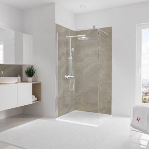 Schulte-ufer Pack de 2 panneaux muraux 100x210 cm, revêtement pour douche et salle de bains, placement facile, DécoDesign DÉCOR, pierre taupe-sablé