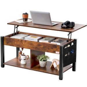 VEVOR Table Basse avec Plateau relevable, 1060 x 500 x 488 mm, Table Basse de Salon rectangulaire avec Poches de Rangement suppl&eacute;mentaires, capacit&eacute; de 50 kg, Table Basse Pop-up pour Le Salon, Marron