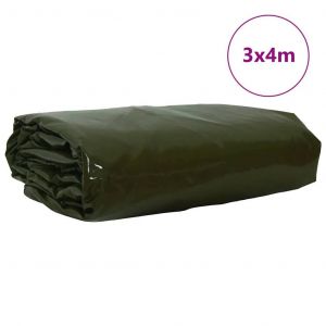 Vidaxl B&acirc;che 650g / M&sup2; Vert Olive 3 X 4 M Toile Avec Rev&ecirc;tement En Pvc - Neuf