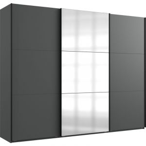 Pegane Armoire à portes coulissantes, meuble de rangement avec miroir coloris graphite - Longueur 250 x Hauteur 216 x Profondeur 65 cm -