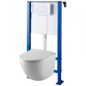 Pack WC suspendu gain de place bâti universel Ero + cuvette sans bride blanc brillant Corolla