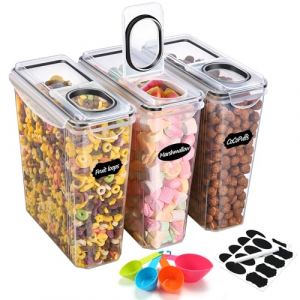 YASHE Boîte de Rangement Cuisine Lot de 3, 3.7L Sans BPA Boîtes Conservation Alimentaire en Plastiqueavec Couvercle, Boîte Hermetiques Alimentaires avec Étiquettes pour Céréales et Aliments