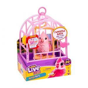 Little Live Pets My Really Real Bird & Cage – Rosie, Oiseau interactif réaliste, 20+ Sons et réactions, Cage 25 cm, Bird 10,9 cm, Il enregistre et répète ce Que tu dis, Transporte et Expose Ton Bird