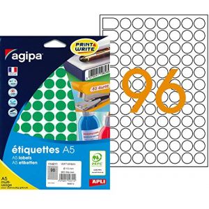 Agipa 114311 - 960 pastilles adhésives vertes, diamètre 15 mm (10 feuilles A5 / cdt)