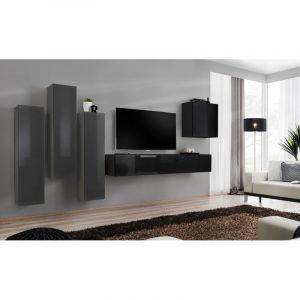 Meuble TV Mural Design " III" 330cm Gris & Noir Prix