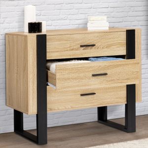 Idmarket Commode 3 tiroirs PHOENIX bois et noir