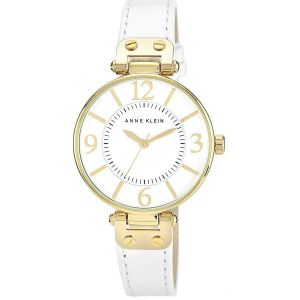 Image de Anne Klein Montre AK-9168WTWT - Bracelet Cuir Blanc Boîtier Aluminium Doré Femme