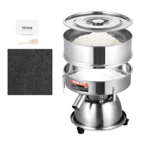 VEVOR Tamiseur Vibrant Automatique, Tamis &agrave; Farine &Eacute;lectrique 45 W en Acier Inoxydable, Machine de Tamisage avec 10 et 60 Mailles, Facile &agrave; Remplacer, pour Poudres de Farine, Haricots Mungo, Riz