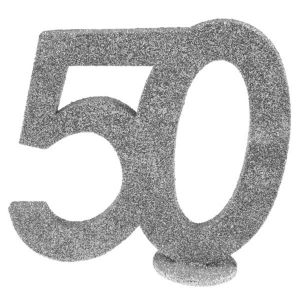 Ruedelafete CHIFFRE Anniversaire Vertical déco, 50 pailleté ARGENT