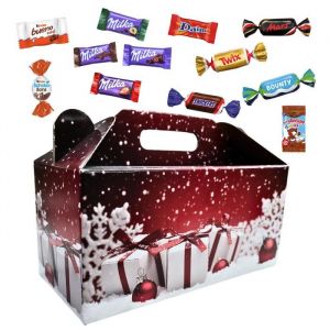 Maxi ballotin de No&euml;l garni de mini-250 chocolats KINDER, CELEBRATIONS, MILKA, CEMOI, DAIM