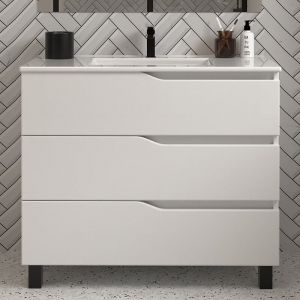 Cosyneo - Meuble de salle de bain 80cm simple vasque - sans miroir - 3 tiroirs - blanc - mata
