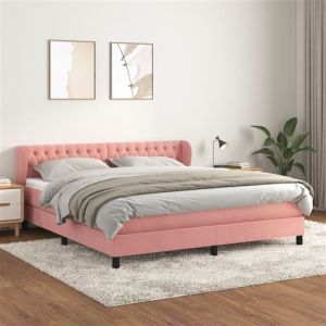 VidaXL Sommier à Lattes de Lit avec Matelas, Lit Rembourré, Lit Double, Lit Adulte de Chambre à Coucher Intérieur, Moderne, Rose 160x200 cm Velours