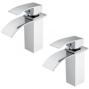 Ideko 2x Robinet salle de bain Mitigeur de Lavabo laiton cascade Finition Chrome ceramique avec flexible
