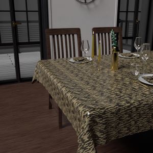 Soleil d'Ocre Nappe Imprim&eacute;&eacute; Anti-T&acirc;ches Carr&eacute;e 180x180 Cm Gold Noir, Par