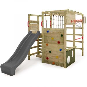 Fatmoose Portique d'escalade Tour de jeux ActionArena avec toboggan, aire de jeux de jardin avec &eacute;chelle et accessoires de jeu &ndash; anthracite