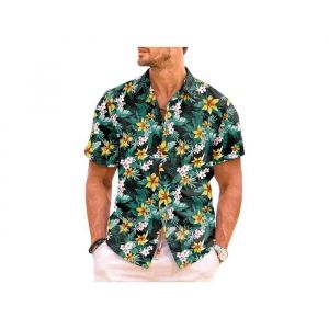 Chemise Hawa&iuml;enne - Meilicloth - Imprim&eacute; Tropical - Manches Courtes - Taille M - Vert