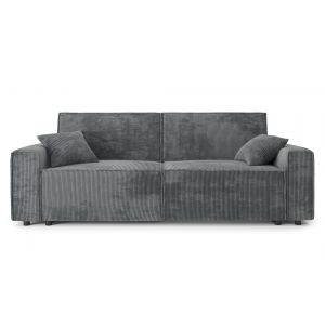 Canapé droit convertible MIRA velours côtelé gris souris avec coffre de rangement