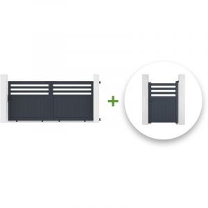 Casanoov - Pack portail coulissant nevis 300x140cm + Portillon nevis 100x140cm Gris