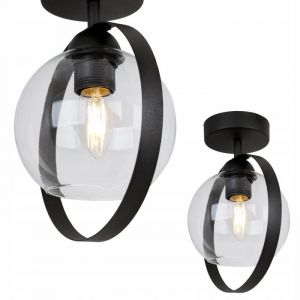 Lampadaire Moderne - Light-Home - RING HAGA - M&eacute;tal Noir - Abat-jour Verre Incolore