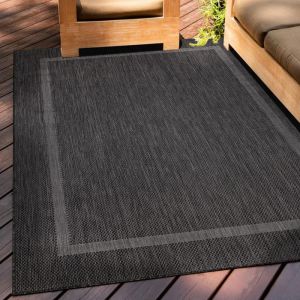 Teppium Tapis Ext&eacute;rieur Noir 120x170 cm - Unicolor R&eacute;sistant aux Intemp&eacute;ries pour Balcon Terrasse Cuisine