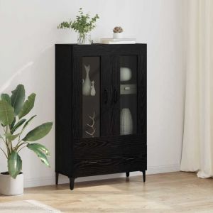 VidaXL Buffet haut moderne - Ch&ecirc;ne Noir - 70x31x115 cm - Bois ding&eacute;nierie et fer - Tiroir int&eacute;gr&eacute; - Portes en verre