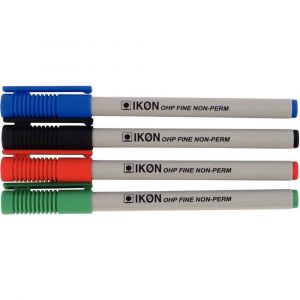 Image de Budget Feutres solubles de rétroprojection Ikon - pointe fine - assortis - pochette de 4
