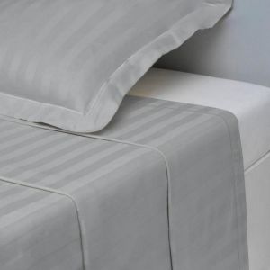 Drap plat ray&eacute; satin de coton TERTIO - Gris Perle